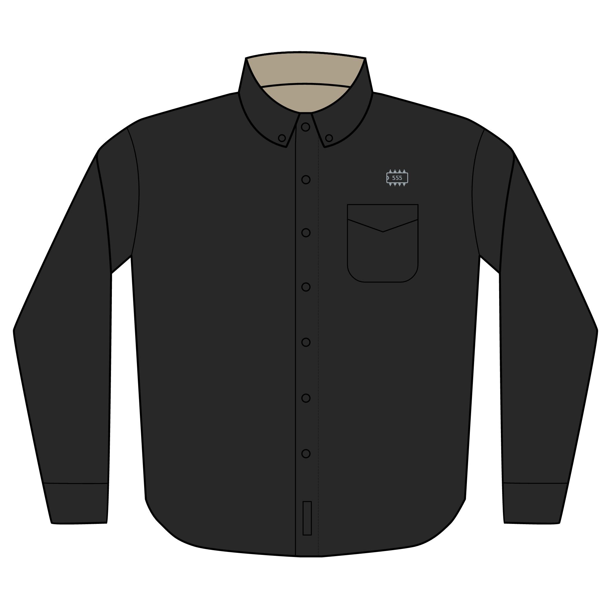 555 Timer IC Outline Embroidered Long Sleeve Shirt