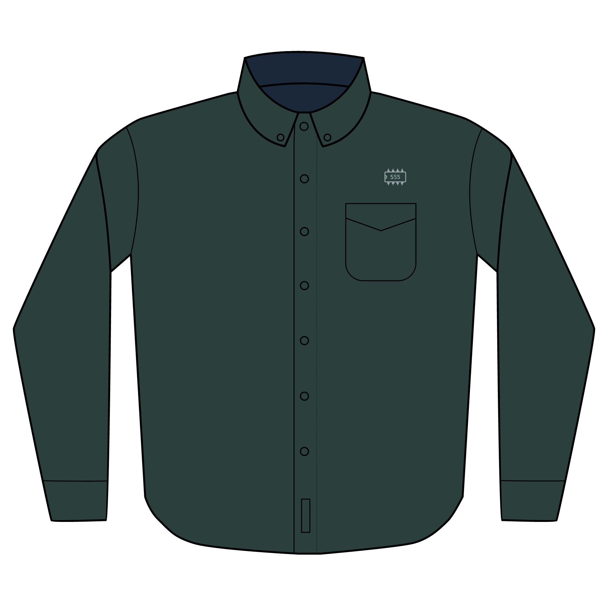 555 Timer IC Outline Embroidered Long Sleeve Shirt