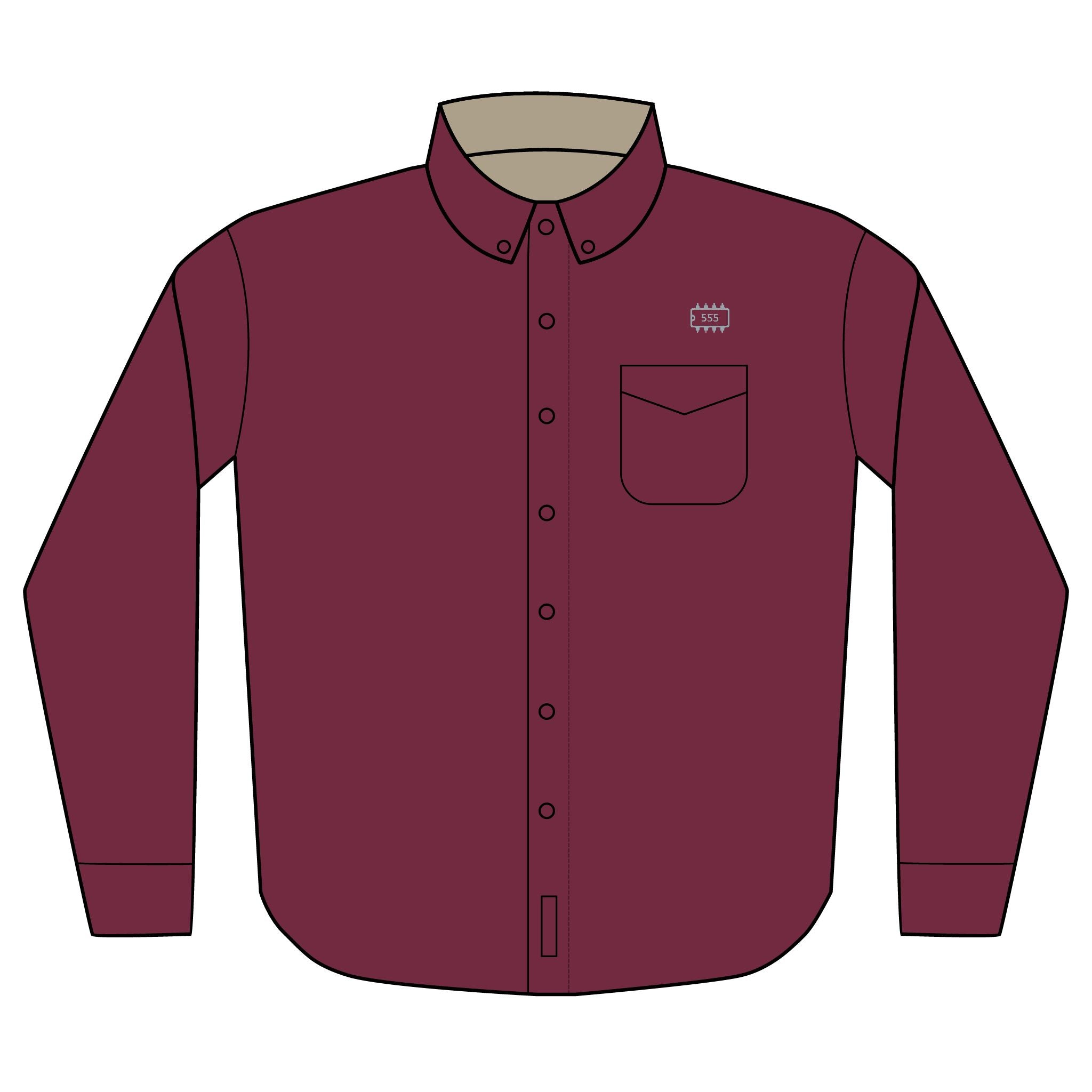 555 Timer IC Outline Embroidered Long Sleeve Shirt